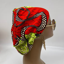 Load image into Gallery viewer, Niceroy surgical SCRUB HAT Cap, colorful Ankara Europe style green, Reddish orange African print fabric and satin lining option.