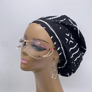 Niceroy SCRUB HAT CAP, black white tribal Euro style nursing caps, healthcare hats protective hair covers, nurse gift