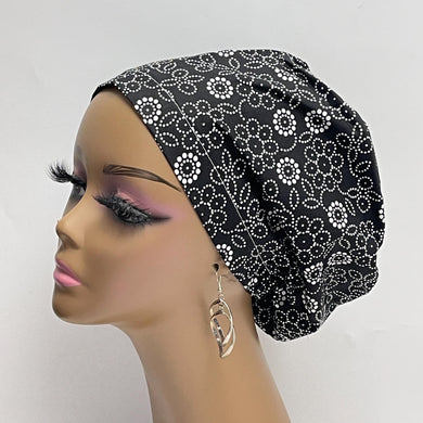 Niceroy Satin Lined Surgical SCRUB CAP black white floral Europe style nursing caps cotton fabric and .