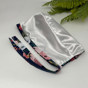 Niceroy Reversible MEN unisex pixie surgical SCRUB HAT Cap, nursing caps, tie back cap, satin lining option navy blue floral cotton print