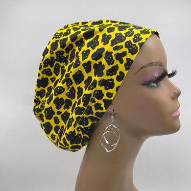 Niceroy Surgical SCRUB CAP Yellow black Ankara Europe style nursing caps cotton African print fabric and satin lining option.