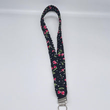 Load image into Gallery viewer, Handmade Cotton Scrunchie Lanyard and Keychain : cherries Teacher, nurse ID Badge Holder