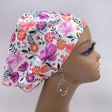 Load image into Gallery viewer, Niceroy Satin Lined Surgical SCRUB CAP purple pink floral Europe style nursing caps fabric and .
