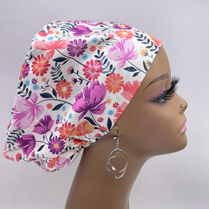 Niceroy Satin Lined Surgical SCRUB CAP purple pink floral Europe style nursing caps fabric and .