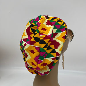 Niceroy surgical SCRUB HAT CAP,  Ankara Europe style pink cream black yellow white Kente African print fabric and satin lining option.