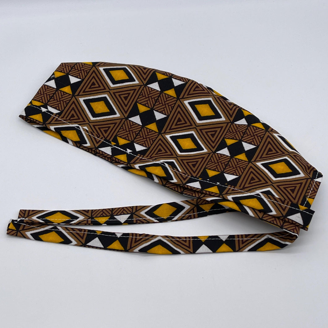 Niceroy satin linedBrown yellow white unisex pixie Men surgical SCRUB HAT CAP, nursing caps, tie back cap,  African print men scrub cap
