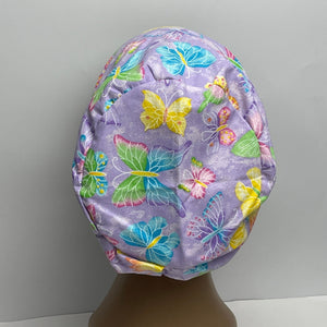 Niceroy Satin Lined SCRUB HAT CAP, purple butterfly Europe Euro style nursing caps, healthcare hats protective hair covers, nurse gift.