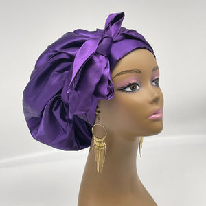 Reversible SATIN BONNET Head WRAP for healthy hair with edge wrap Purple silk hair cover