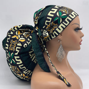 2XL JUMBO PONY Scrub Cap, Black green cream surgical nursing hat and satin lining option for Extra long/thick Hair/Locs