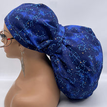 Load image into Gallery viewer, 2XL JUMBO PONY SCRUB Cap Navy Blue cotton fabric surgical nursing hat satin lining option for Extra long/thick Hair/Locs