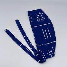 Load image into Gallery viewer, Royal blue and white unisex pixie Men surgical SCRUB HAT CAP, nursing caps, tie back cap, satin lining option African print men scrub cap