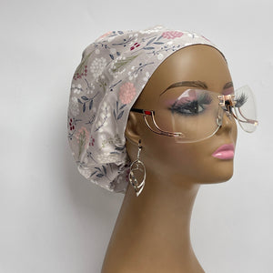 Niceroy Surgical SCRUB CAP Gray and white floral Europe style nursing caps cotton fabric and satin lining option.