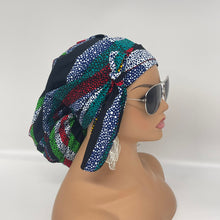 Load image into Gallery viewer, Ponytail PONY SCRUB CAP, cotton fabric surgical scrub hat pony nursing caps and silk satin lining option for locs /Long Hair