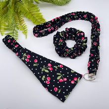 Load image into Gallery viewer, Handmade Cherry Cotton Print Headband, Scrunchie &amp; Lanyard Gift Set