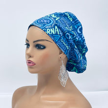 Load image into Gallery viewer, Niceroy Satin LinedCRNA surgical SCRUB CAP,  Blue Europe style cotton print fabric Euro hat and .