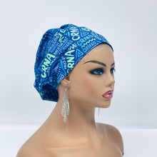 Load image into Gallery viewer, Niceroy Satin LinedCRNA surgical SCRUB CAP,  Blue Europe style cotton print fabric Euro hat and .