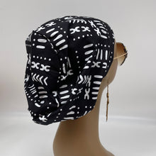 Load image into Gallery viewer, Niceroy Satin Lined surgical SCRUB HAT CAP,  Ankara Europe style black and white African print fabric and .