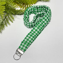 Load image into Gallery viewer, Gingham Scrunchie Lanyard - Cotton Keychain Holder &amp; Badge Strap