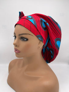 Ponytail Ankara PONY SCRUB CAP, cotton fabric surgical scrub hat pony nursing caps and satin lining option for locs, braid, long hair