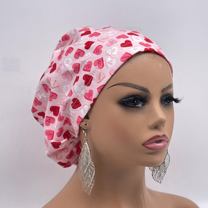 Niceroy Satin Lined VALENTINE EUROPE Style Adjustable SCRUB Cap nursing hats, Love Heart Cotton print fabrics and  Euro style caps