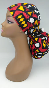 Ponytail Ankara PONY SCRUB CAP, cotton fabric surgical scrub hat pony nursing caps for locs /Long Hair/ braids Angola Samakaka