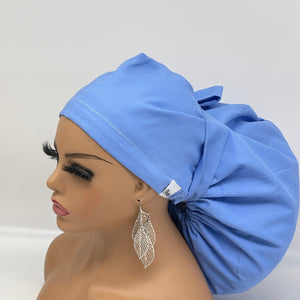 2XL JUMBO PONY SCRUB Cap, Baby Blue Berry Milk cotton surgical nursing hat satin lining option for Extra long/thick Hair/Locs