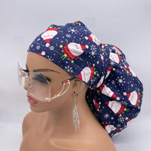 Load image into Gallery viewer, Christmas 2XL JUMBO PONY surgical nursing hat Navy Blue Santa cap satin lining option for Extra long/thick Hair Locs and braids