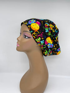 Niceroy Adjustable Happy Birthday surgical SCRUB HAT Europe Euro style nursing cap with satin lining Birthday scrub  for photo shoot