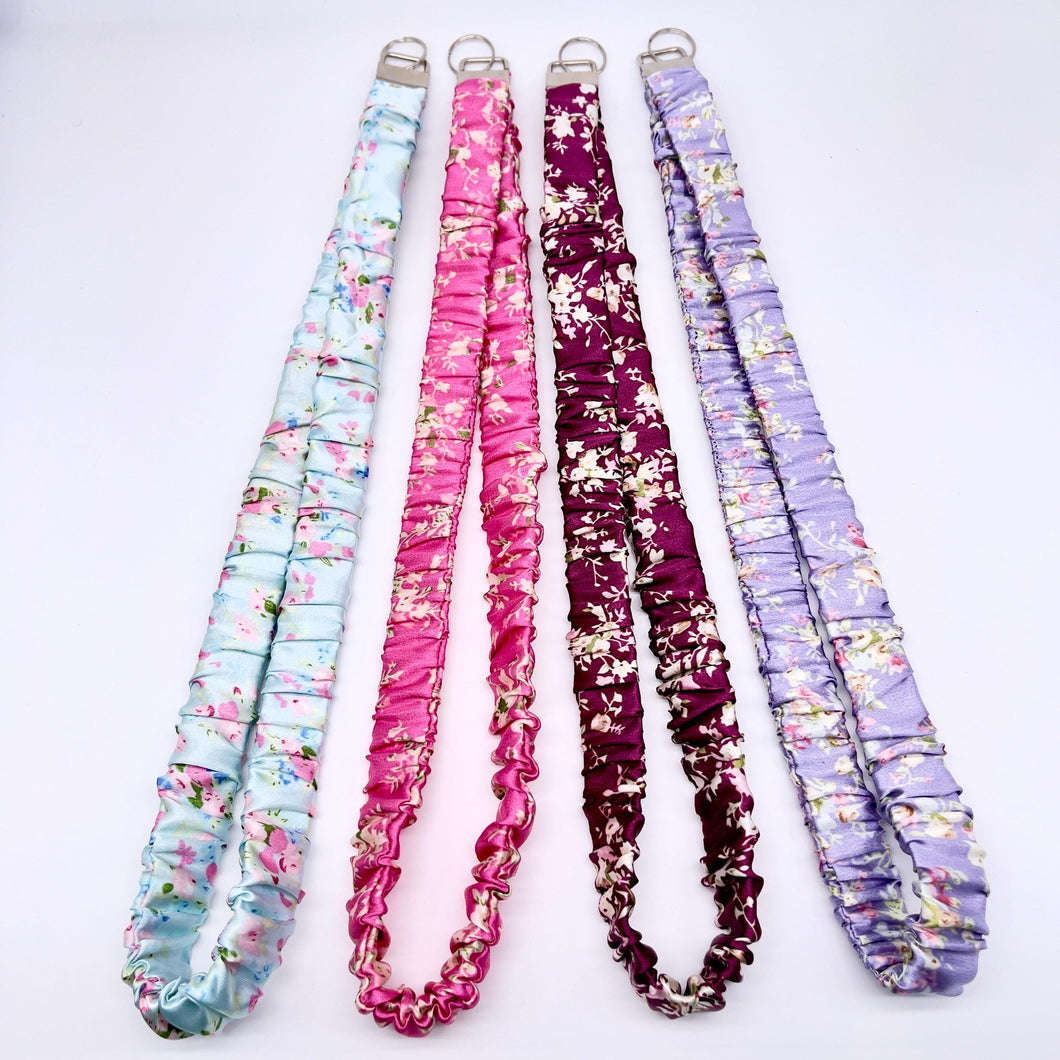 Handmade Satin Scrunchie Lanyard Keychain: Solid and Floral Silk Prints
