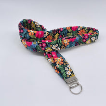 Load image into Gallery viewer, Handmade Cotton Scrunchie Lanyard Keychain and Keychain : Floral Teacher ID Badge Holder