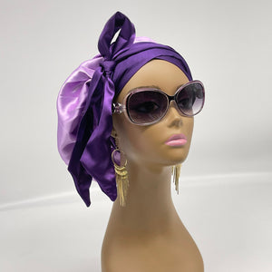 Reversible SATIN BONNET Head WRAP for healthy hair with edge wrap Purple silk hair cover
