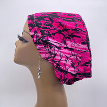 Load image into Gallery viewer, Niceroy Satin Lined Surgical SCRUB CAP hot pink magenta black Ankara Europe style nursing caps cotton African print fabric and .