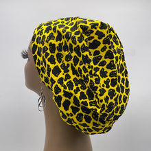 Load image into Gallery viewer, Niceroy Surgical SCRUB CAP Yellow black Ankara Europe style nursing caps cotton African print fabric and satin lining option.