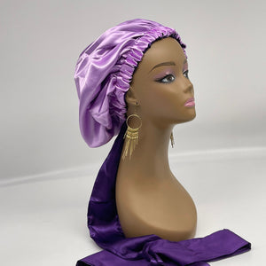 Reversible SATIN BONNET Head WRAP for healthy hair with edge wrap Purple silk hair cover