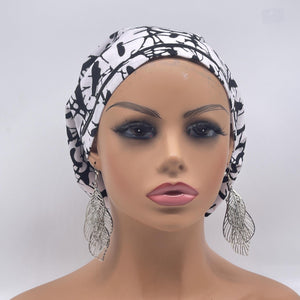 Niceroy SCRUB HAT CAP, black white Europe Euro style nursing caps, healthcare hats protective hair covers, nurse gift.