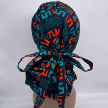 Load image into Gallery viewer, Ponytail hat PONY SCRUB CAP, black teal green orange surgical scrub hat nursing caps and satin lining option for locs, braid, long hair