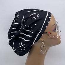 Load image into Gallery viewer, Niceroy SCRUB HAT CAP, black white tribal Euro style nursing caps, healthcare hats protective hair covers, nurse gift