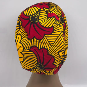 Niceroy Satin Lined Surgical SCRUB CAP red yellow  Ankara Europe style nursing caps African print fabric and .