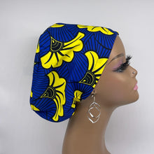 Load image into Gallery viewer, Niceroy SCRUB HAT CAP, Royal blue and yellow sorority Europe Euro style nursing caps, healthcare hats protective hair covers, nurse gift.