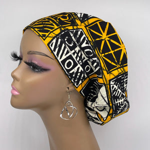 Niceroy Surgical SCRUB CAP cream yellow black Ankara Europe style nursing caps African print fabric and satin lining option.