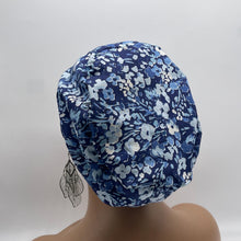Load image into Gallery viewer, Niceroy Satin Lined Surgical SCRUB CAP navy ceil light blue floral Europe style nursing caps fabric and
