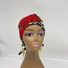 Load image into Gallery viewer, Niceroy Reversible unisex pixie surgical SCRUB HAT CAP, nursing caps, tie back cap, satin lining option African print men scrub cap