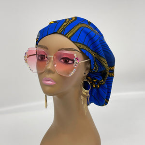 Niceroy surgical SCRUB HAT CAP,  Ankara Europe style nursing caps royal blue yellow cotton and satin lining option African Print NRSC56