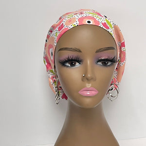 Niceroy Satin Lined surgical SCRUB HAT CAP, Europe style nursing caps White Baby pink light green floral cotton fabric and .