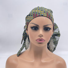 Load image into Gallery viewer, 2XL JUMBO PONY Scrub Cap, brown cream surgical nursing hat and satin lining option for Extra long/thick Hair/Locs