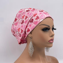 Load image into Gallery viewer, Niceroy Satin Lined VALENTINE EUROPE Style Adjustable SCRUB Cap nursing hats, Love Heart Cotton print fabrics and  Euro style caps