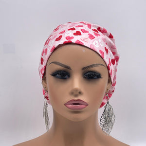 Niceroy Satin Lined VALENTINE EUROPE Style Adjustable SCRUB Cap nursing hats, Love Heart Cotton print fabrics and  Euro style caps