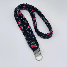 Load image into Gallery viewer, Handmade Cotton Scrunchie Lanyard and Keychain : cherries Teacher, nurse ID Badge Holder