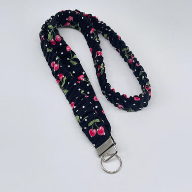 Handmade Cotton Scrunchie Lanyard and Keychain : cherries Teacher, nurse ID Badge Holder