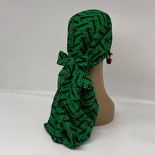 Load image into Gallery viewer, Adjustable Dread Locs and Long braids HAT Cap, Green Ankara pony style scrub nursing caps fabric and satin lining option Hair Cover